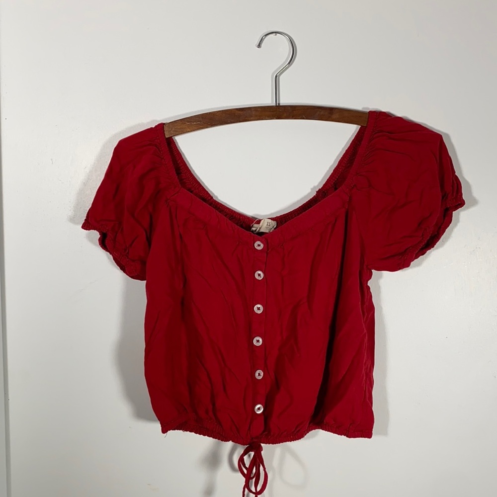 Hollister Red Cropped Peasant Top - XS